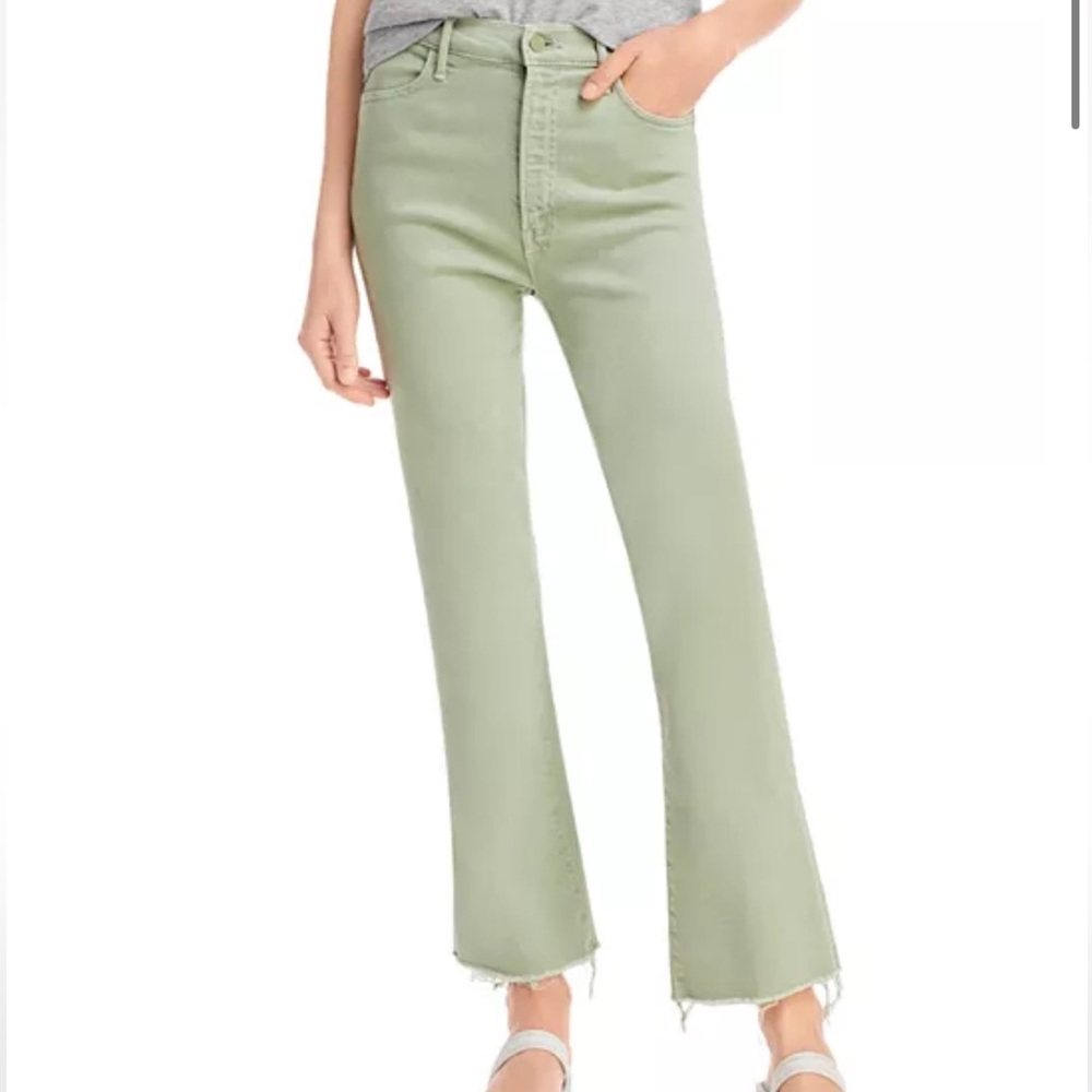 The Hustler High Rise Frayed Flare Leg Ankle Jeans in Iceberg Green
